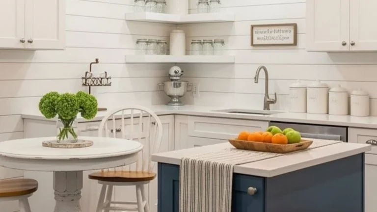 a small l-shaped basement kitchen with island