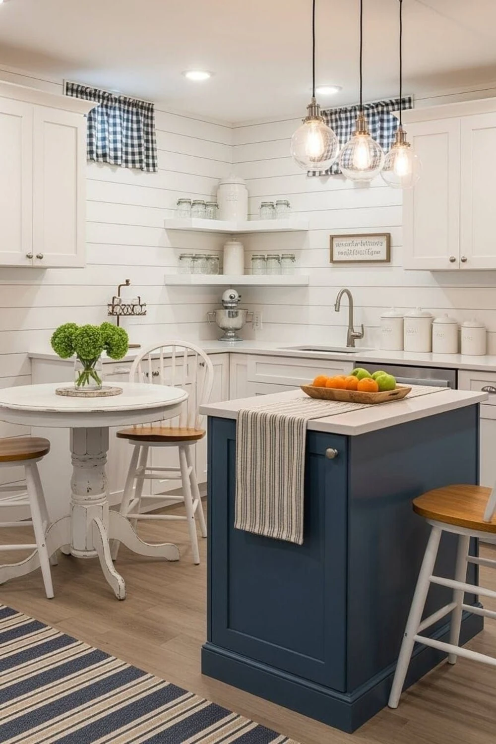 a small L-shaped basement kitchen with island