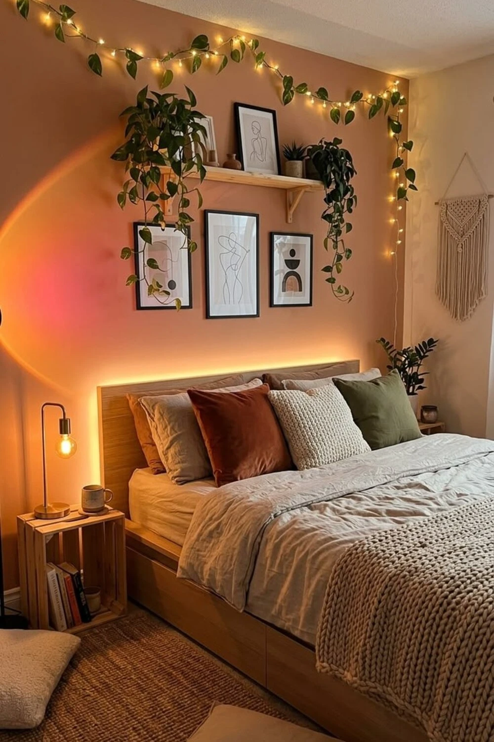 15 Bedroom Decor Ideas With Fairy Lights for a Cozy and Dreamy Space 3 bed headboard with fairy lights