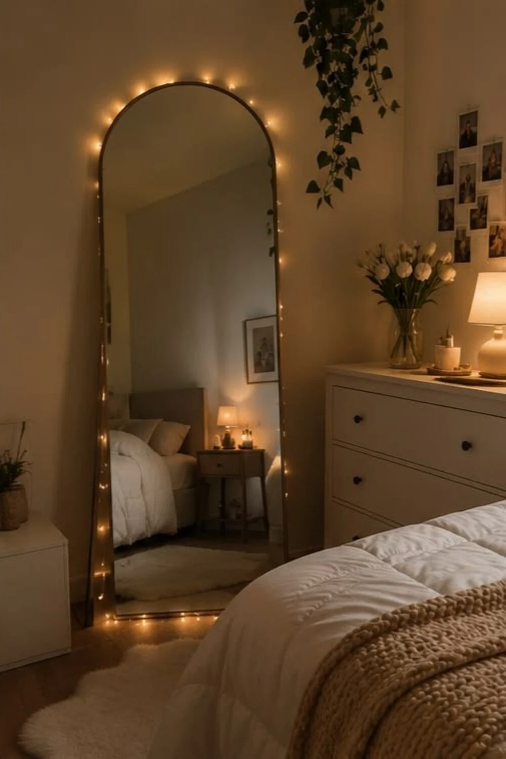 15 Bedroom Decor Ideas With Fairy Lights for a Cozy and Dreamy Space 8 bedroom mirror with fairy lights