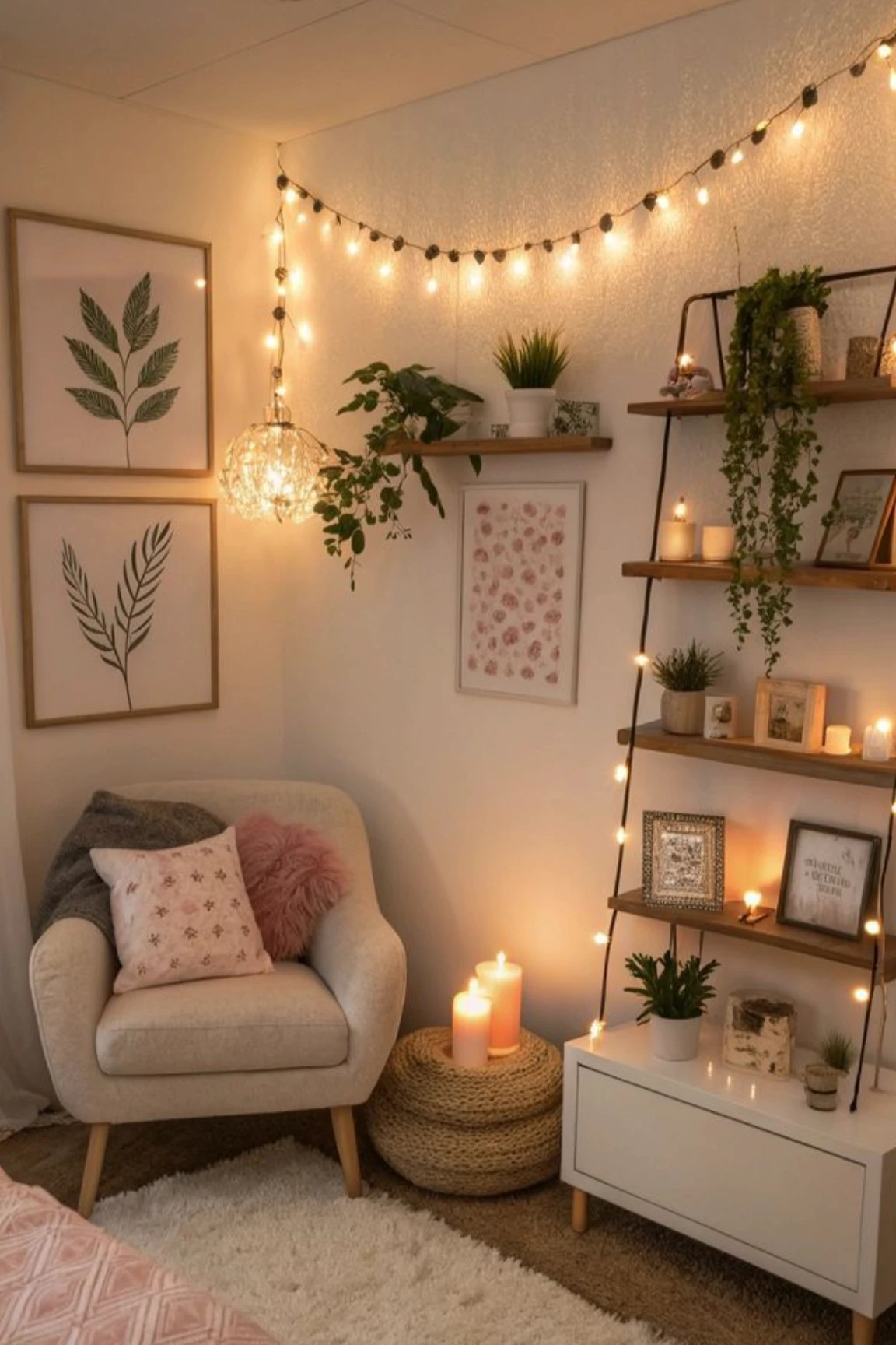 15 Bedroom Decor Ideas With Fairy Lights for a Cozy and Dreamy Space 12 decorative ladder with fairy lights