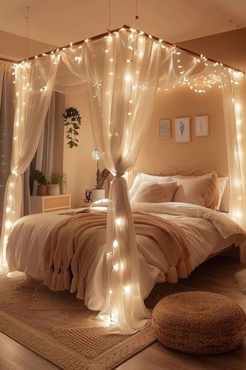 15 Bedroom Decor Ideas With Fairy Lights for a Cozy and Dreamy Space 11 fairy lights around bed posts