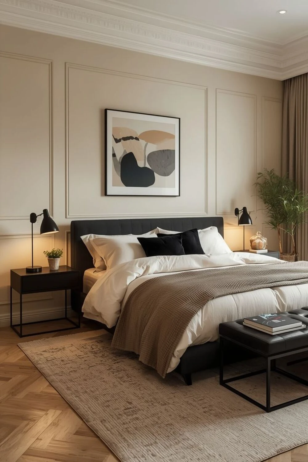15 Modern Bedroom Lighting Ideas for a Stylish and Cozy Space 14 a modern bedroom with black fixtures and warm lights