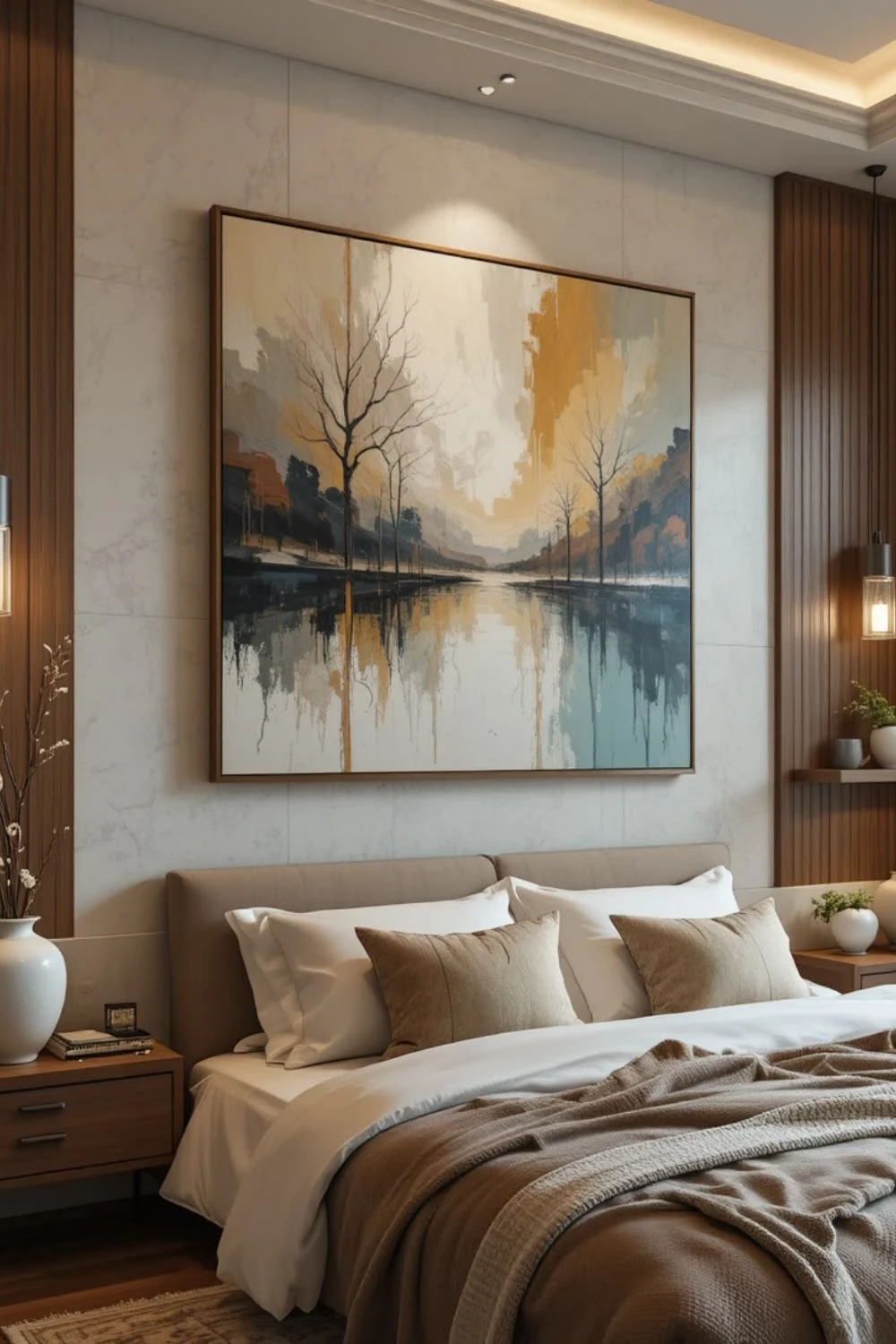 15 Modern Bedroom Lighting Ideas for a Stylish and Cozy Space 10 a modern bedroom with artwork on wall