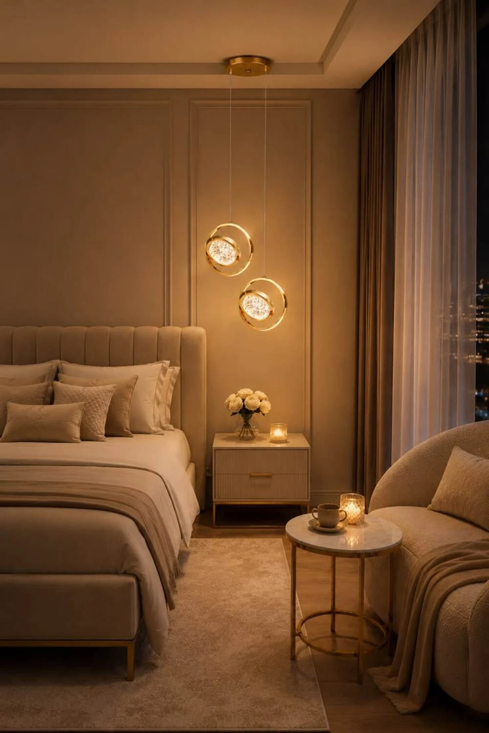 15 Modern Bedroom Lighting Ideas for a Stylish and Cozy Space 2 a modern bedroom with pedant lights in metal shape