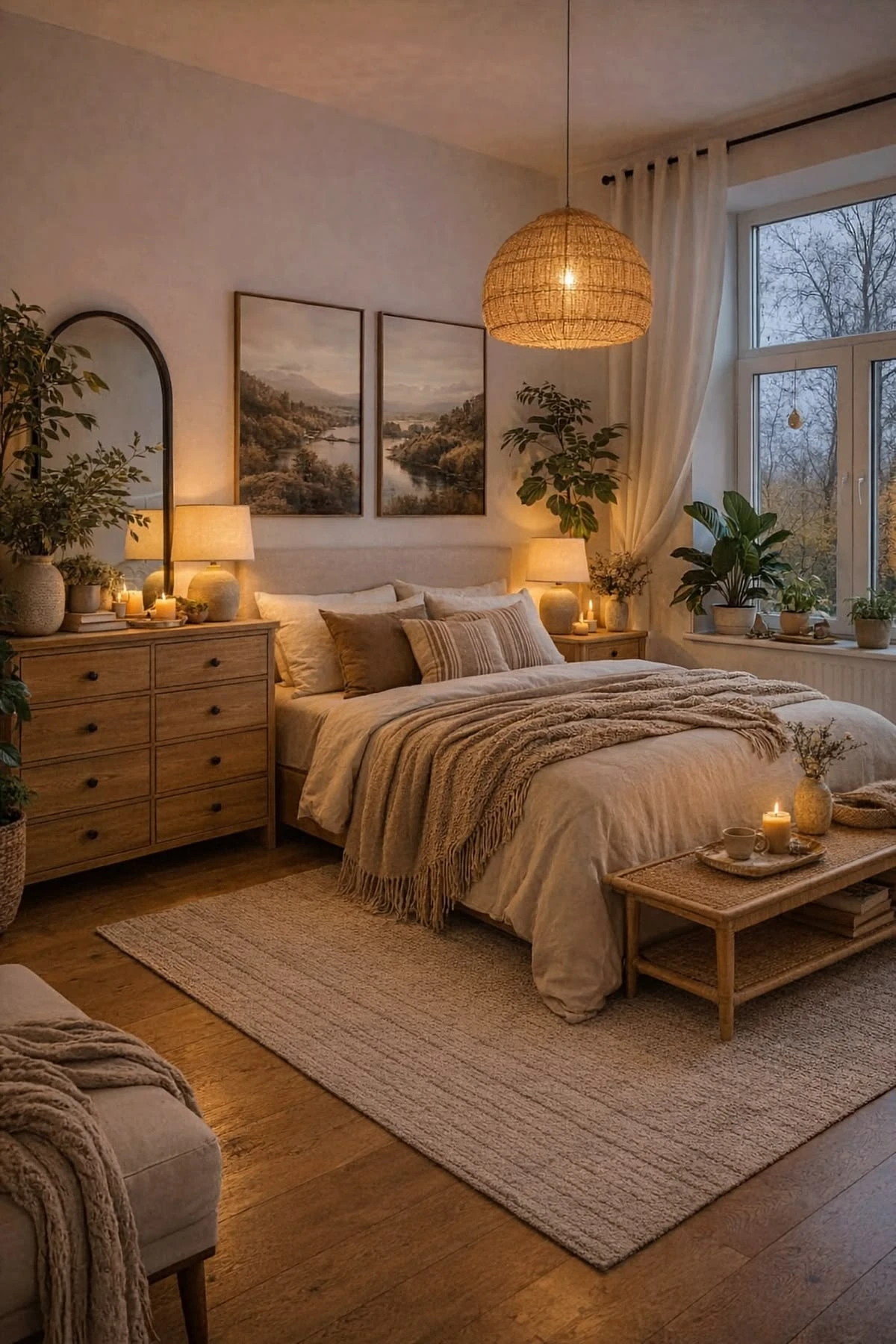 15 Modern Bedroom Lighting Ideas for a Stylish and Cozy Space 16 a modern bedroom with rattan fixture