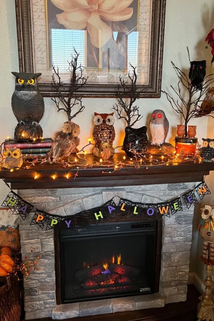 fireplace with small figures and decors