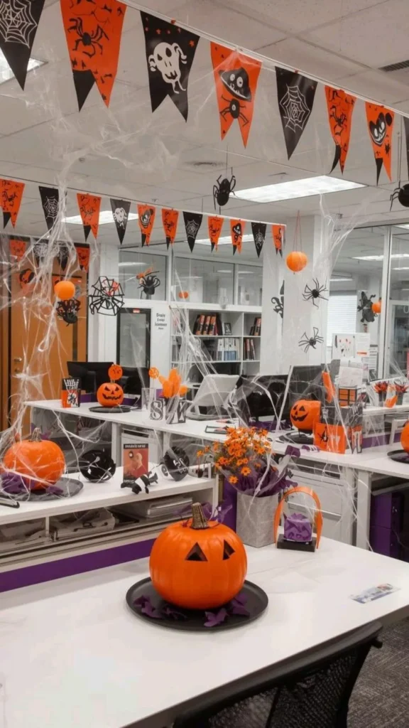halloween office in black and orange