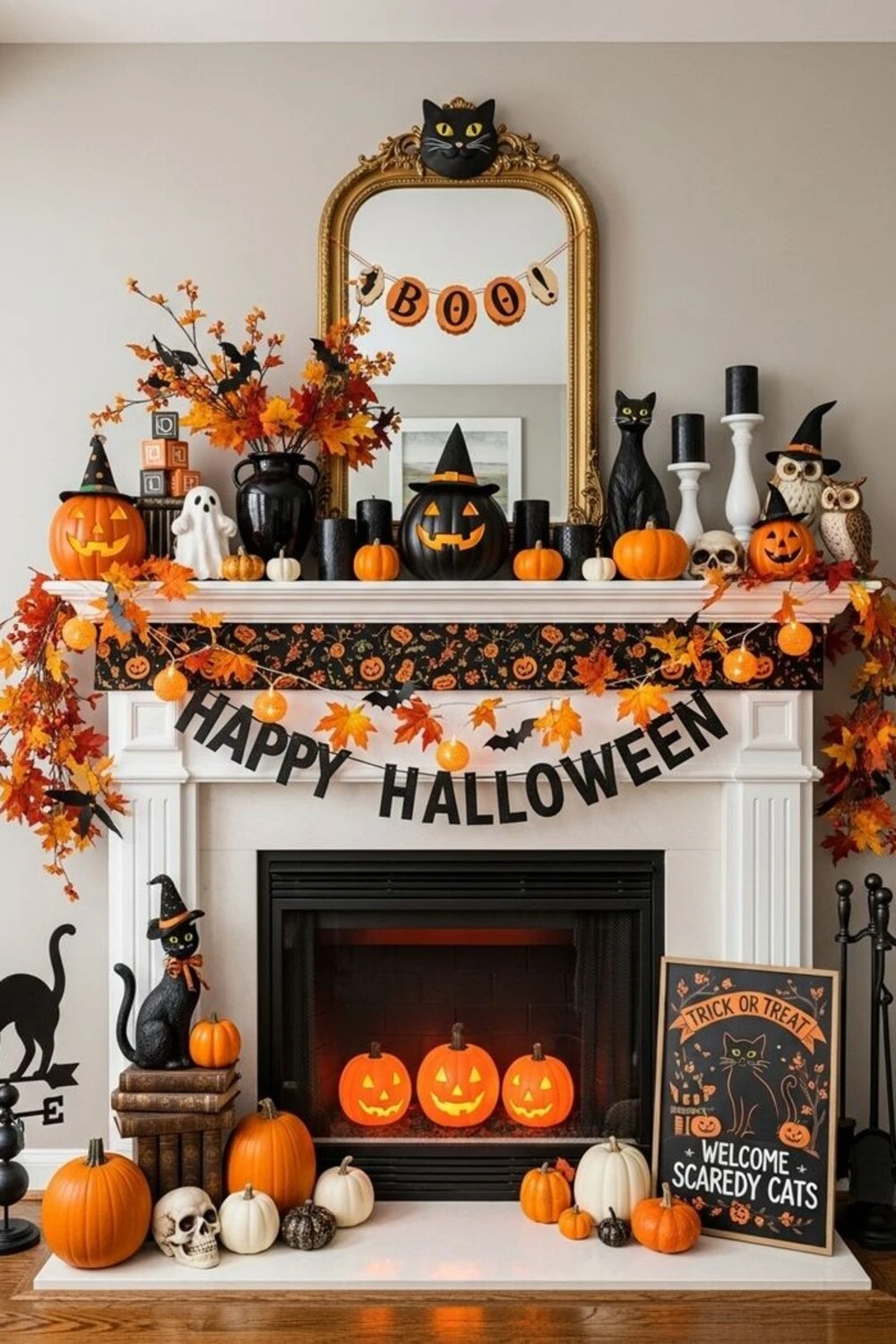 mantel with a vintage mirror