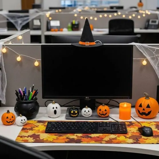mini pumpkins on table under computer