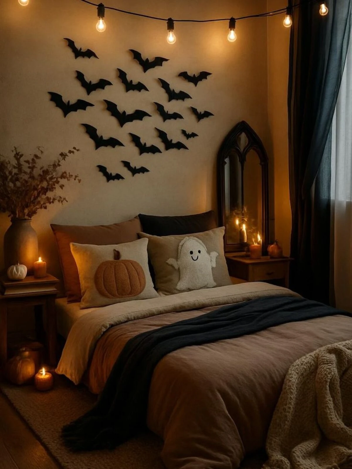 a moody halloween bedroom