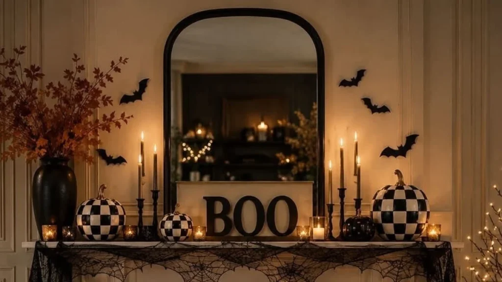 a moody halloween mantel