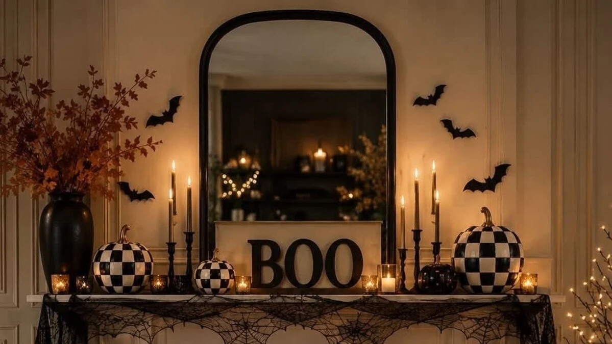 a moody halloween mantel