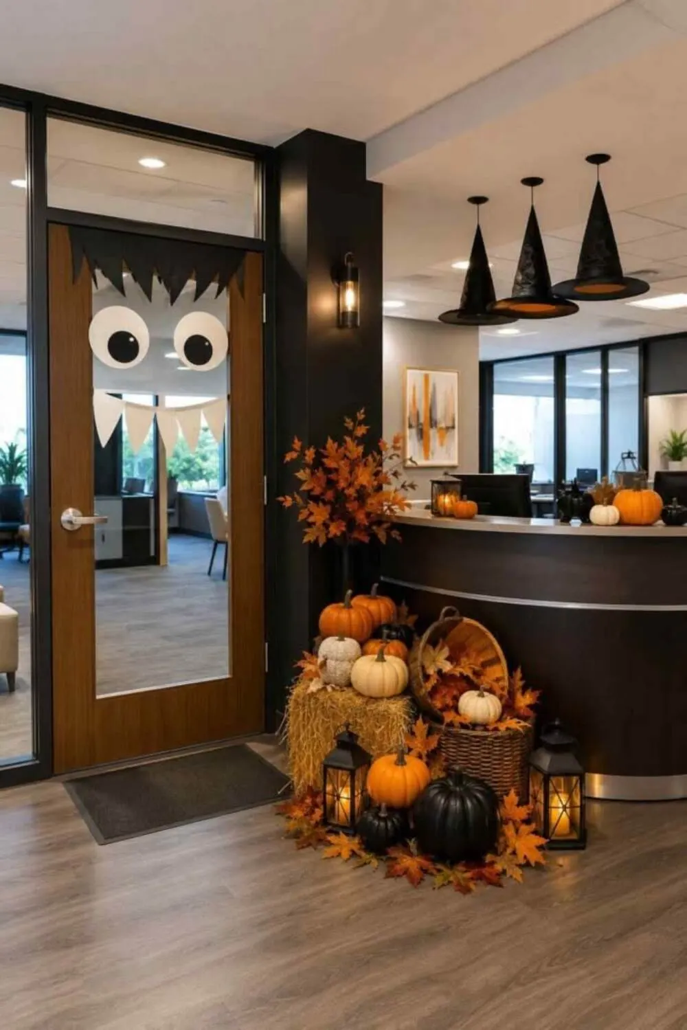 fall pumpkin corner near reception desk