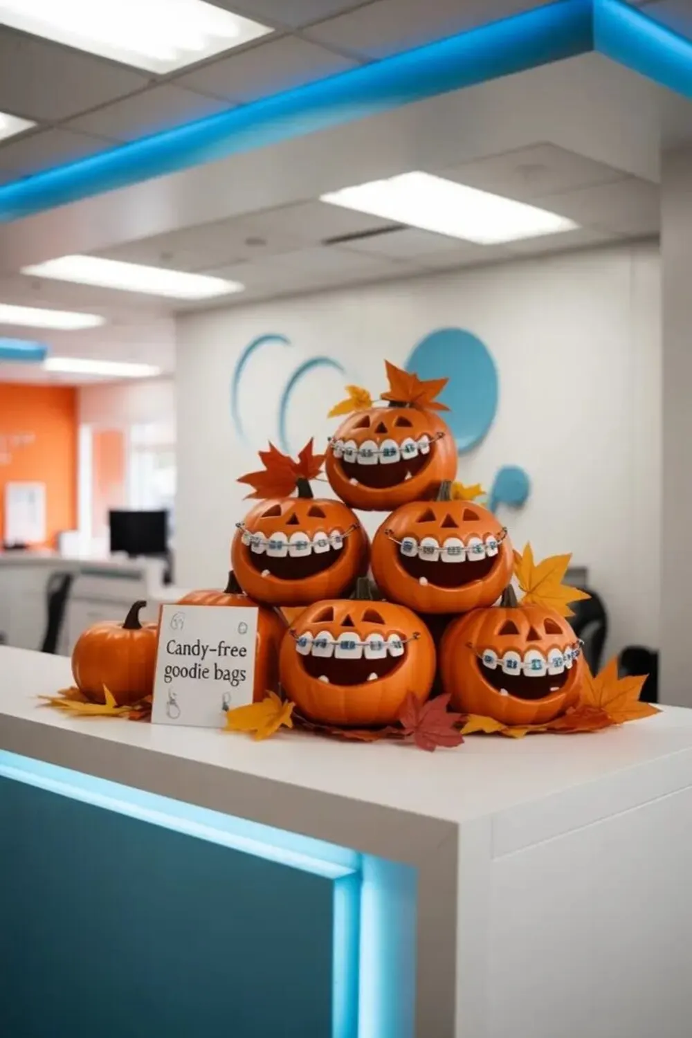pumpkin decor on reception desk