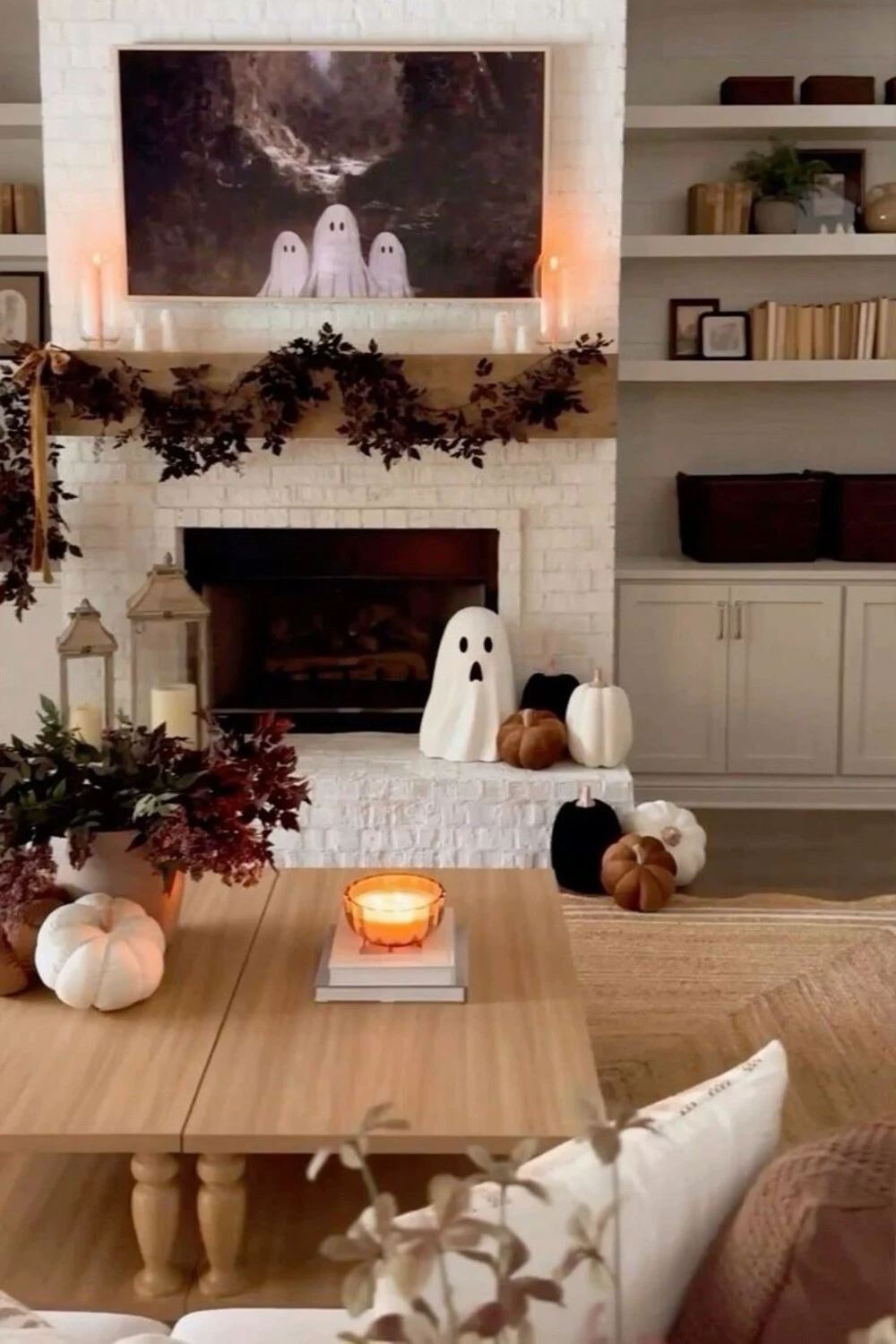 simple white pumpkin on coffee table